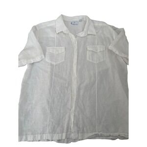 Cafe Luna Mens White Linen Blend‎ Short Sleeve Guayabera Shirt XL Lightweight